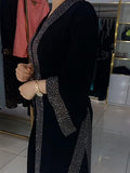 Black Velvet Rhinestone Long Coat