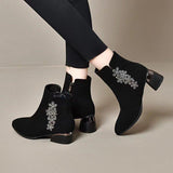 Cute Rhinestone Flower Zip-up Booties