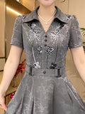 Women's Short Sleeve Sequin Midi Dress