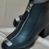 Thick Heel Genuine Leather Plus Velvet Zipper Boots