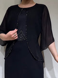 Women's Chiffon Shawl Sleeve Shiny Dress