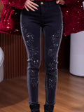 Flower Embroidery Hot Diamond High-End Slim Jeans