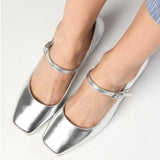 Silver Color Blunt Toe Women's Heeled Shoes