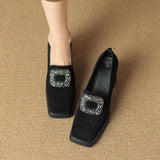 Chunky High Heels Rhinestone Buckle Women's Loafers