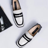 Women's Black&White Colorblock Leather Loafers