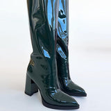 Dark Green Patent Leather Women's Knee Boots