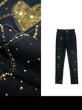 Heart-Shaped Diamond-Studded Velvet Jeans