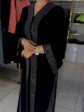 Black Velvet Rhinestone Long Coat