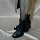 Thick Heel Genuine Leather Plus Velvet Zipper Boots