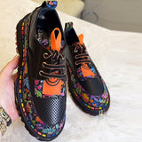 Women's Smiley Leather Printed Sneakers