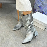 Women's Silver Suede Long Boots