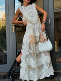 Women's Lace Embroidered Sleeveless Maxi Dress