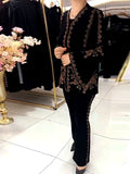 Gold Rhinestone Velvet Top & Pants Set