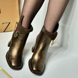 Brass Leather Patchwork Ankle Boots