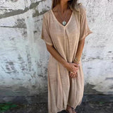 Casual Loose Short Sleeve Cotton And Linen Dress