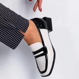 Women's Black&White Colorblock Leather Loafers