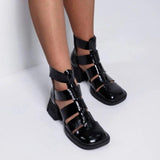 Black Patent Leather Chic Zip Sandals