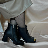 Thick Heel Genuine Leather Plus Velvet Zipper Boots