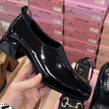 Women's Thick Heel Patent Leather Shoes