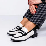 Women's Black&White Colorblock Leather Loafers