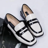 Women's Black&White Colorblock Leather Loafers