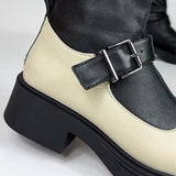 Women's Round Toe Buckle Martin Leather Boots