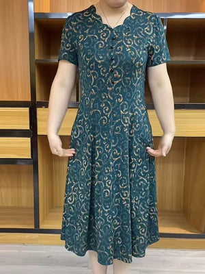 Women's Short Sleeve Printed Midi Dress