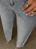 Grey Premium Wide Leg Diamond Jeans