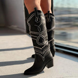 Women's Studded Leather Below Knee Boots