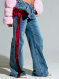 Red Velvet Bow Wide-Leg Jeans