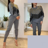 Heavy Tassel Star Long Sleeve Knit Two-Piece Suit