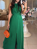 Women's Slit Sleeveless Waist Maxi Dress