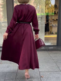 Women's Satin Neck Detail Long Sleeve Dress