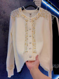 Beaded Diamond Round Neck Temperament Cardigan Sweater