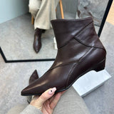 Chic Low Heel Patchwork Leather Women's Boots