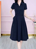 Women's V-Neck Waist Hollow Midi Dress