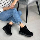 Thick-Soled Lace-Up Suede Casual Sneakers