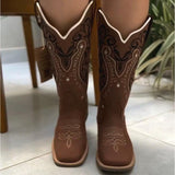 Genuine Leather Western Cowboy Boots Embroidered Knight Boots