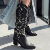 Women's Studded Leather Below Knee Boots