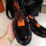 Colorful Contrast Lace Up Casual Leather Shoes