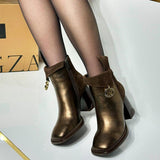 Brass Leather Patchwork Ankle Boots