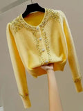 Beaded Diamond Round Neck Temperament Cardigan Sweater