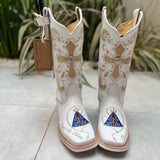 White Vintage Embroidered V Knight Boots