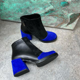 Chic Black And Blue Contrast Suede Block Heel Boots