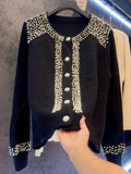 Beaded Diamond Round Neck Temperament Cardigan Sweater