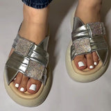 Chic silver glitter soft-soled slippers