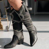 Women's Studded Leather Below Knee Boots