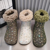 Rhinestone Lambswool Flat Ankle Boots