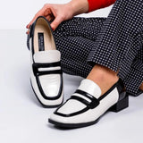 Women's Black&White Colorblock Leather Loafers