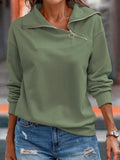 Asymmetrical Sage Green Ring Zipper Sweatshirt Top